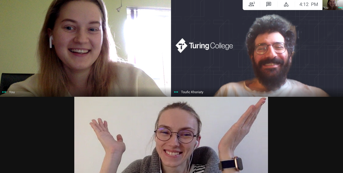 Algė Masiulytė (Head of People & Events), Toufic Khoriaty (Career development coordinator), Jurgita Tamolytė (Project manager) at Turing College