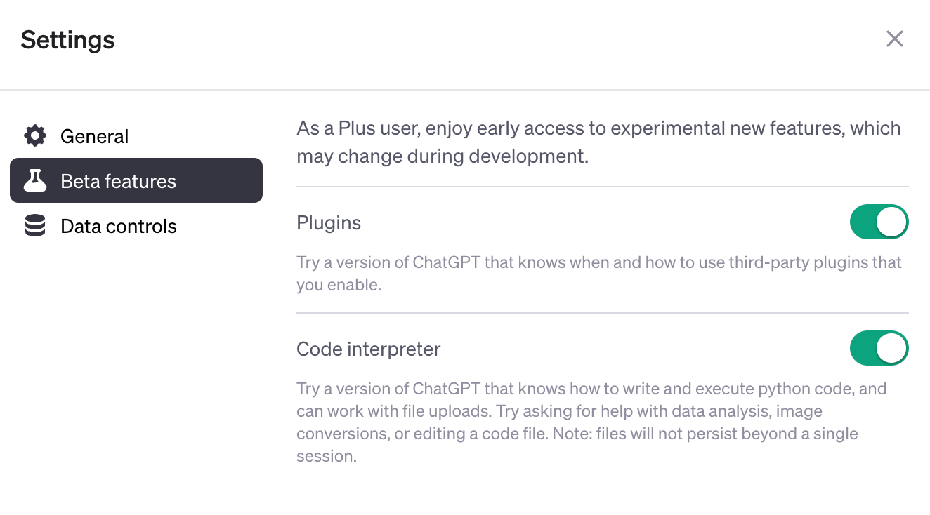 ChatGPT's code interpreter option