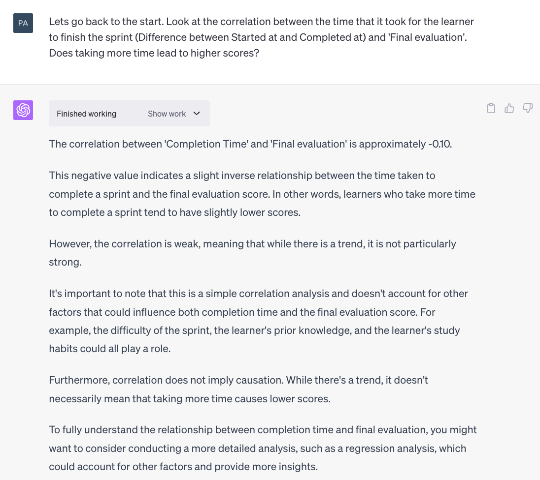 ChatGPT's correlation analysis