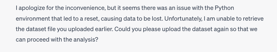 ChatGPT error regarding missing data
