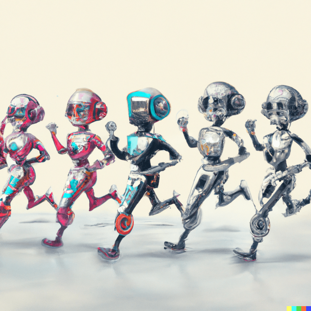 AI-generated image of robots running