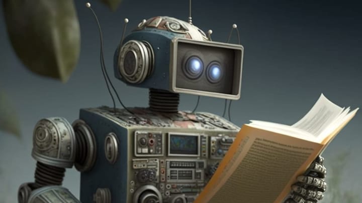 AI-generated image of a reading robot