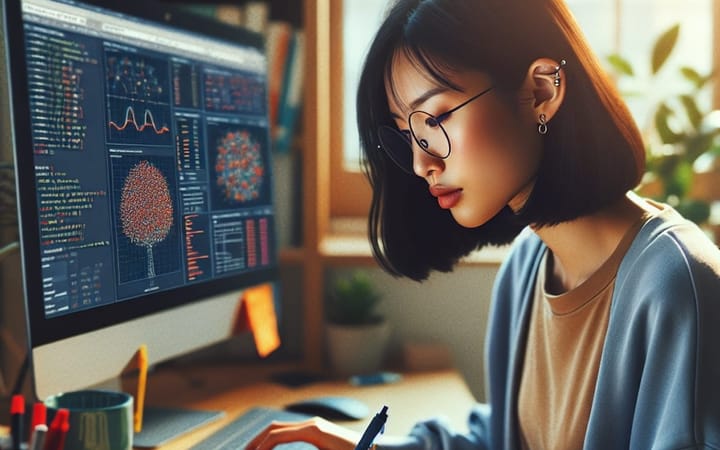 Woman focused on a data science project