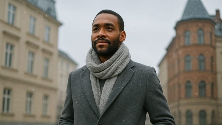 A confident man standing outdoors, looking slightly off-camera with a pleasant expression.